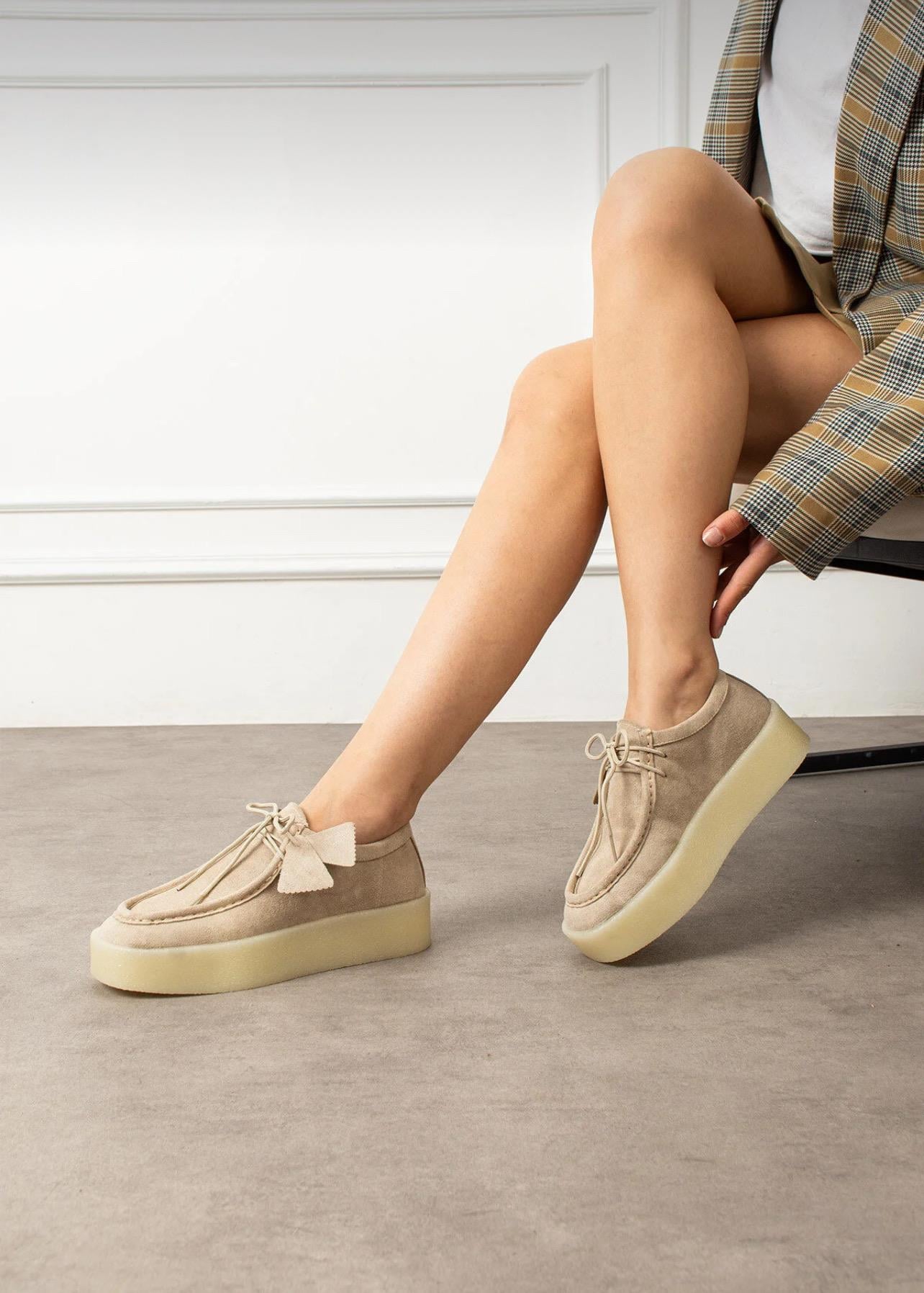 Extra Shoes İstanbul Loafer Bej Süet Görünümlü Platform Ayakkabı Hem Şık hem Rahat