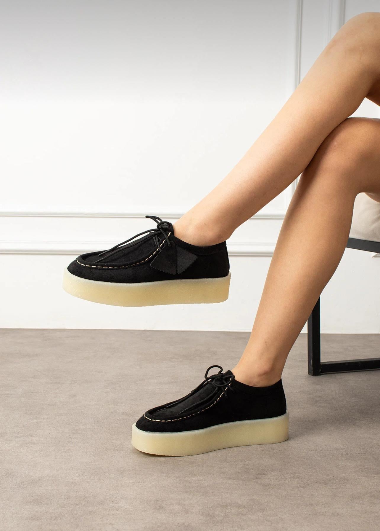 Extra Shoes İstanbul Loafer Siyah Süet Görünümlü Platform Ayakkabı Hem Şık hem Rahat