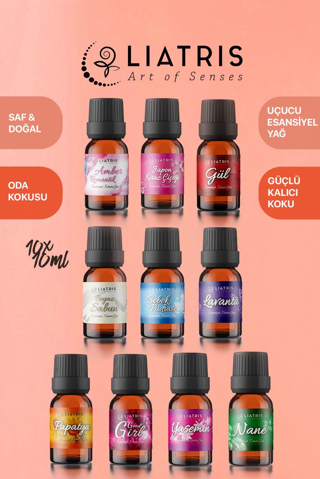 10lu set1 esansiyel uçucu yağ,hava nemlendirici,buhurdanlık,oda parfümü 10ml %100 Saf & doğal koku