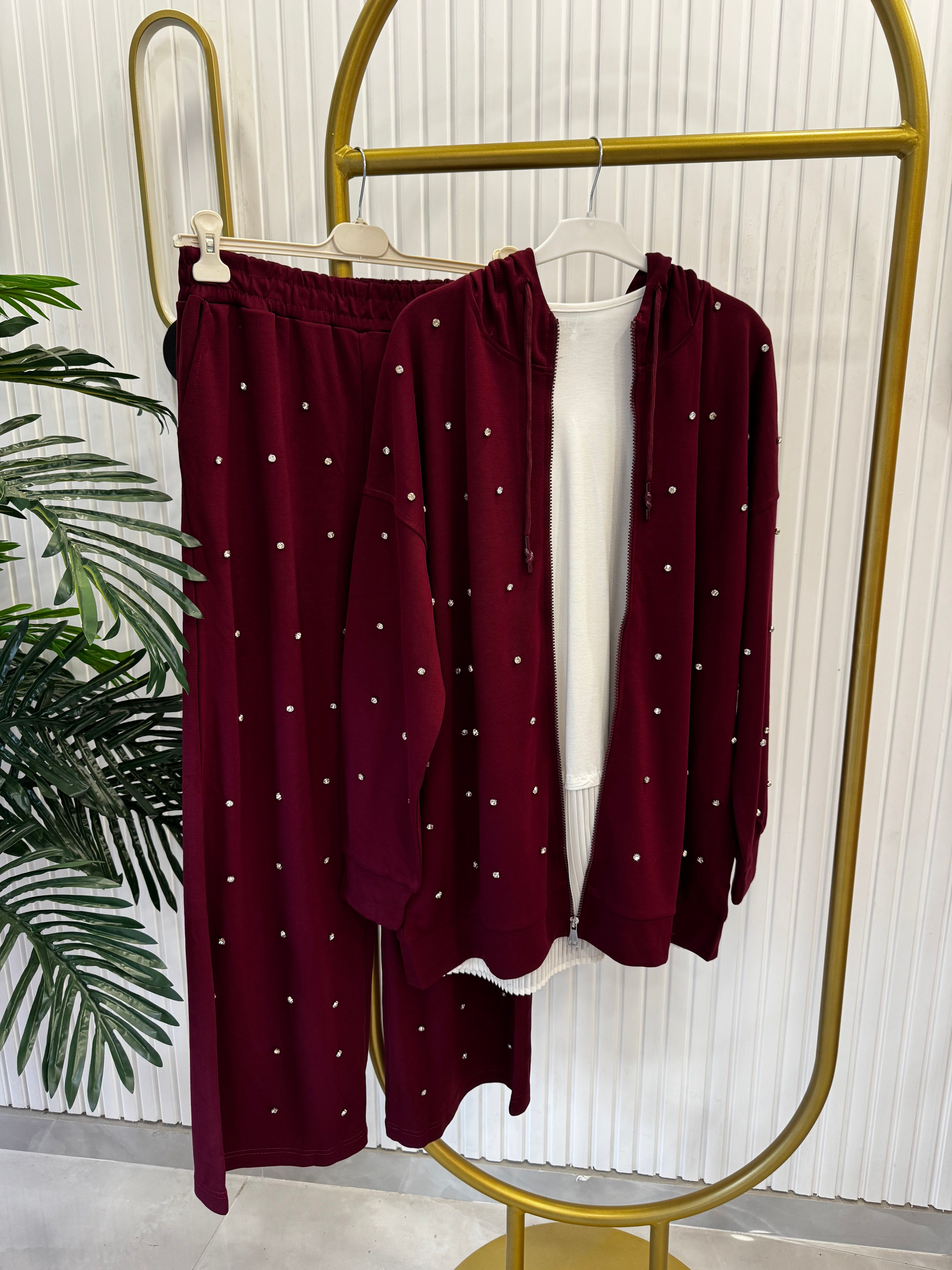Bordo taşlı takım