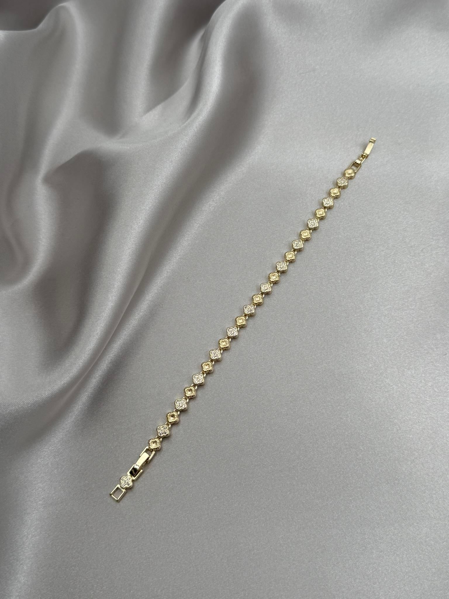CM 14K Mini Yonca Model Zirkon Taşlı Gold Bileklik