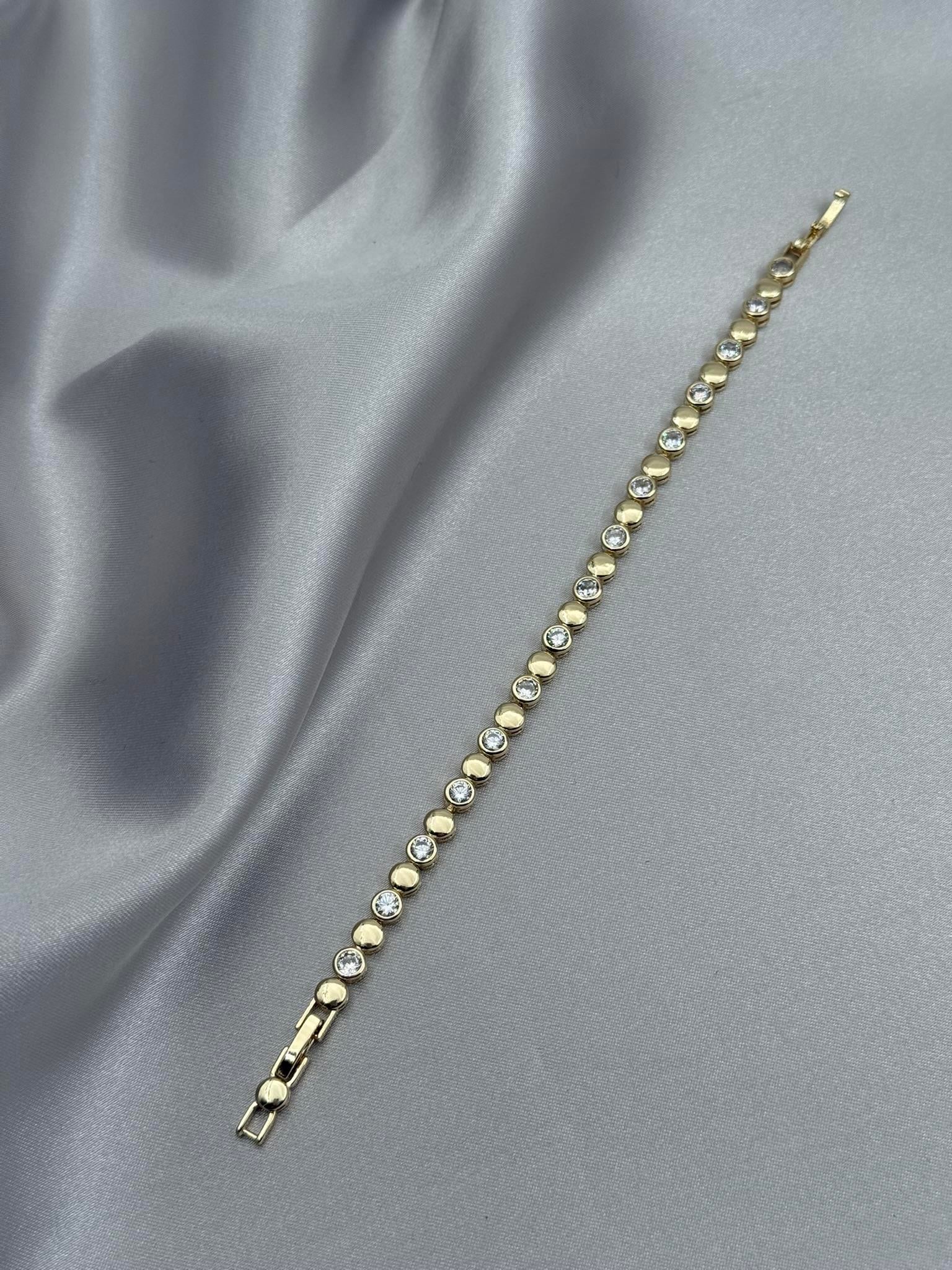 CM 14K Minimal Yuvarlak Zirkon Taşlı Gold Bileklik