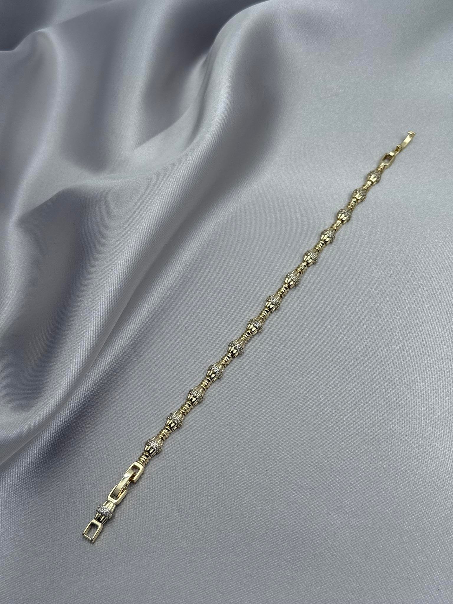 CM 14K Sıralı Yarım Silindir Model Zirkon Taşlı Gold Bileklik