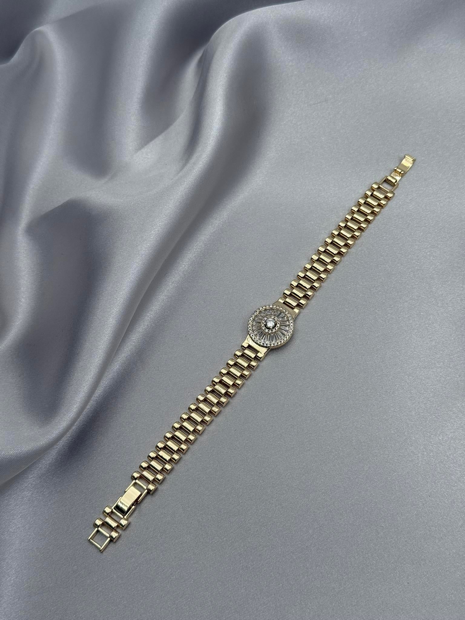 CM 14K Trapez Baget Kordon Model Zirkon Taşlı Gold Bileklik