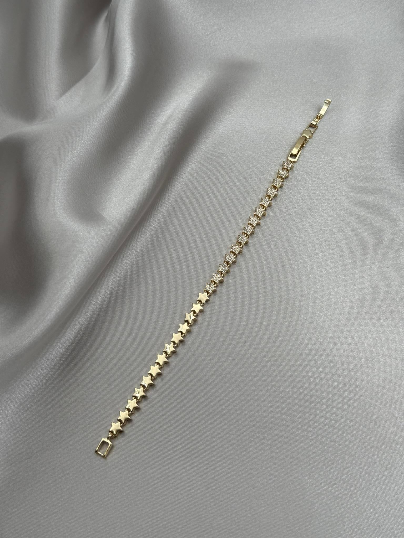 CM 14K Yıldız Model Zirkon Taşlı Gold Bileklik