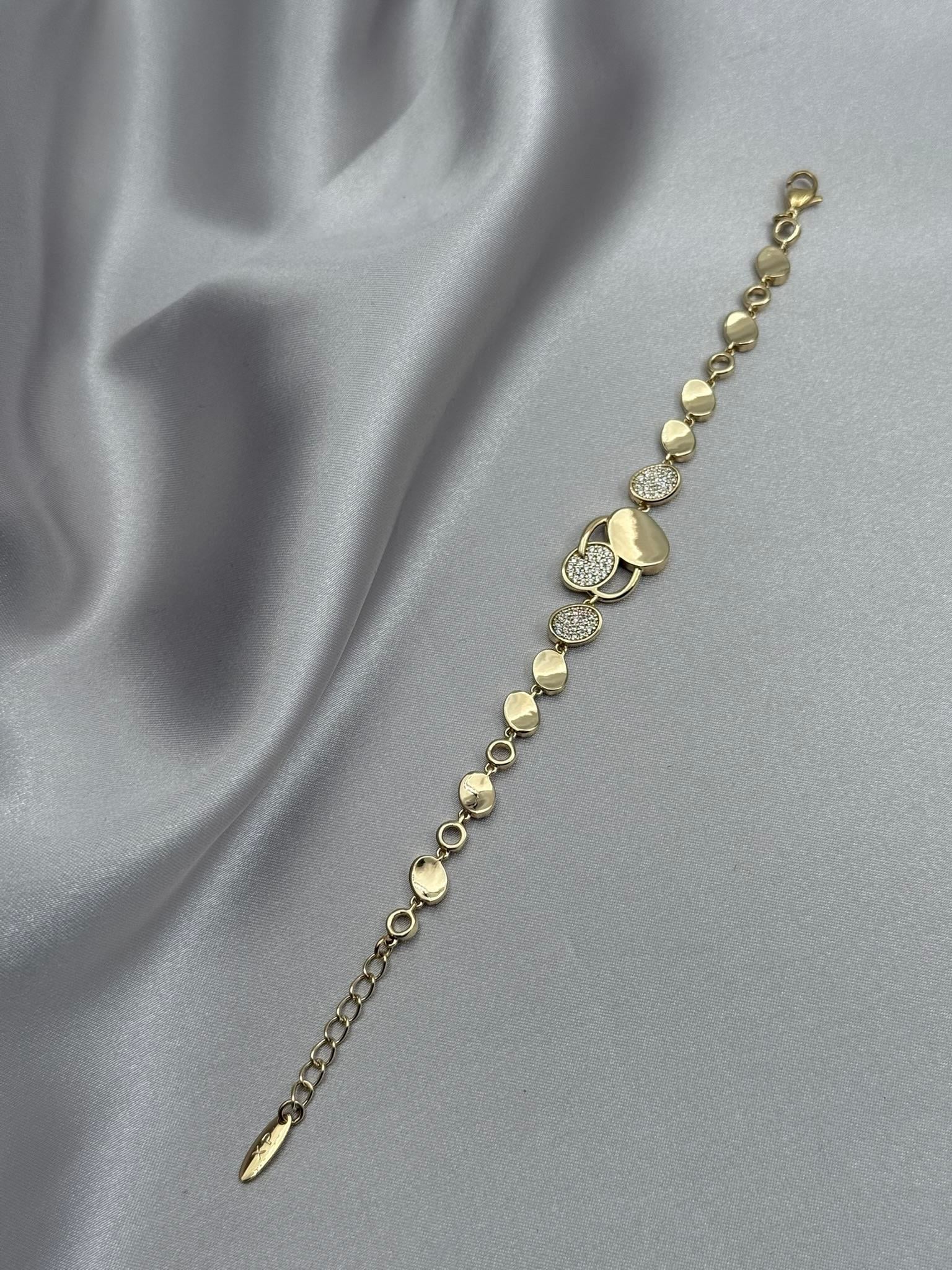 Xuping 14K Asimetrik Daire Plaka Model Zirkon Taşlı Gold Bileklik