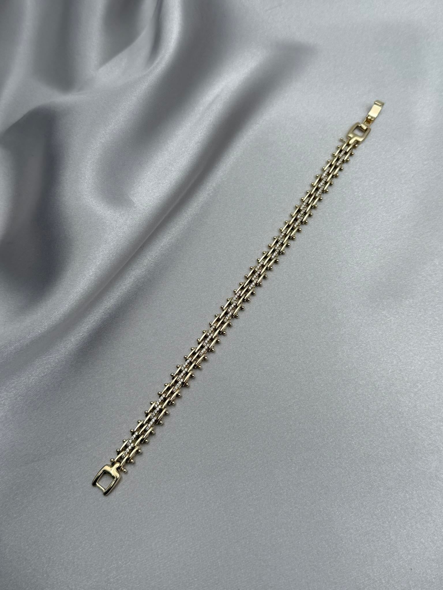 Xuping 14K Üç Sıra Hasır Model Zirkon Taşlı Gold Bileklik