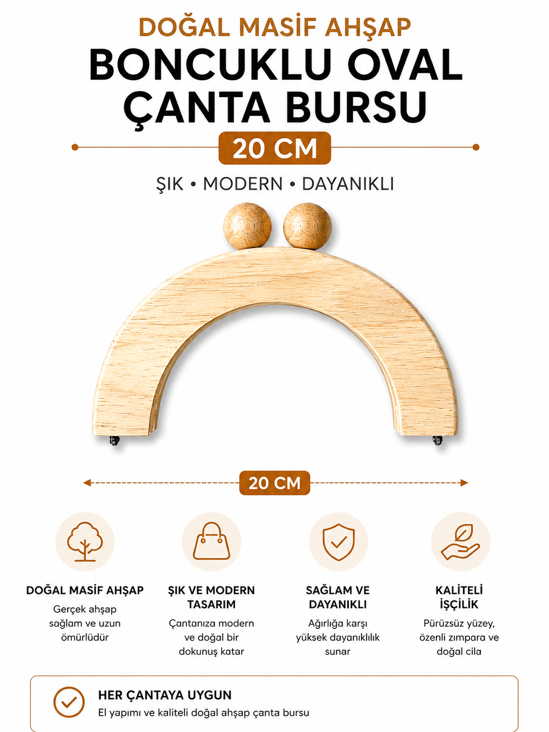  Oval Ahşap Boncuklu Çanta Bursu, Krem