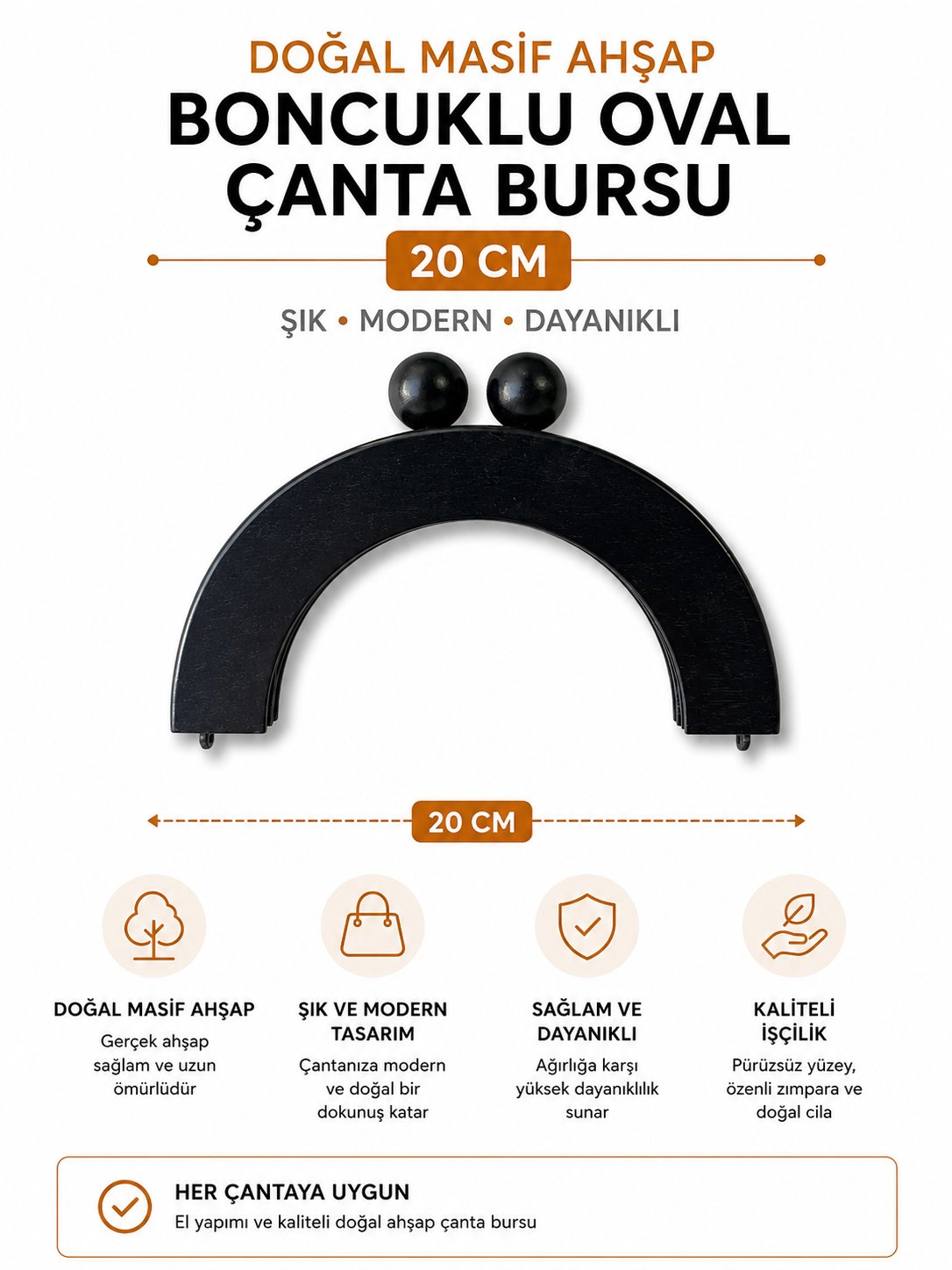  Oval Ahşap Boncuklu Çanta Bursu,  Siyah