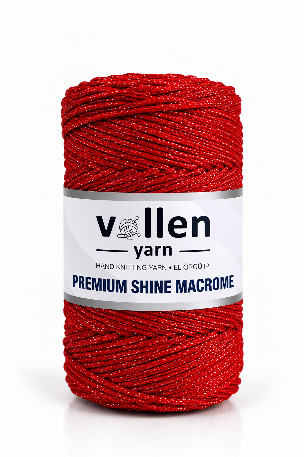  Vollen Yarn Premium Shine (Simli) Polyester Makrome 100Gr/150M ,çanta ipi,supla ipi,bileklik ipi,Kırmızı