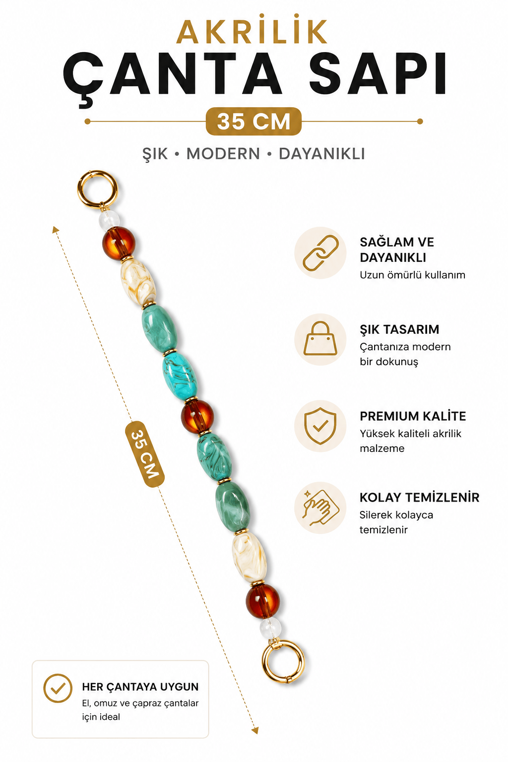 Akrilik Çanta Sapı 35 cm 1 Adet Klipsli Çanta Askısı El Yapımı Çanta Aksesuarı, Model 5