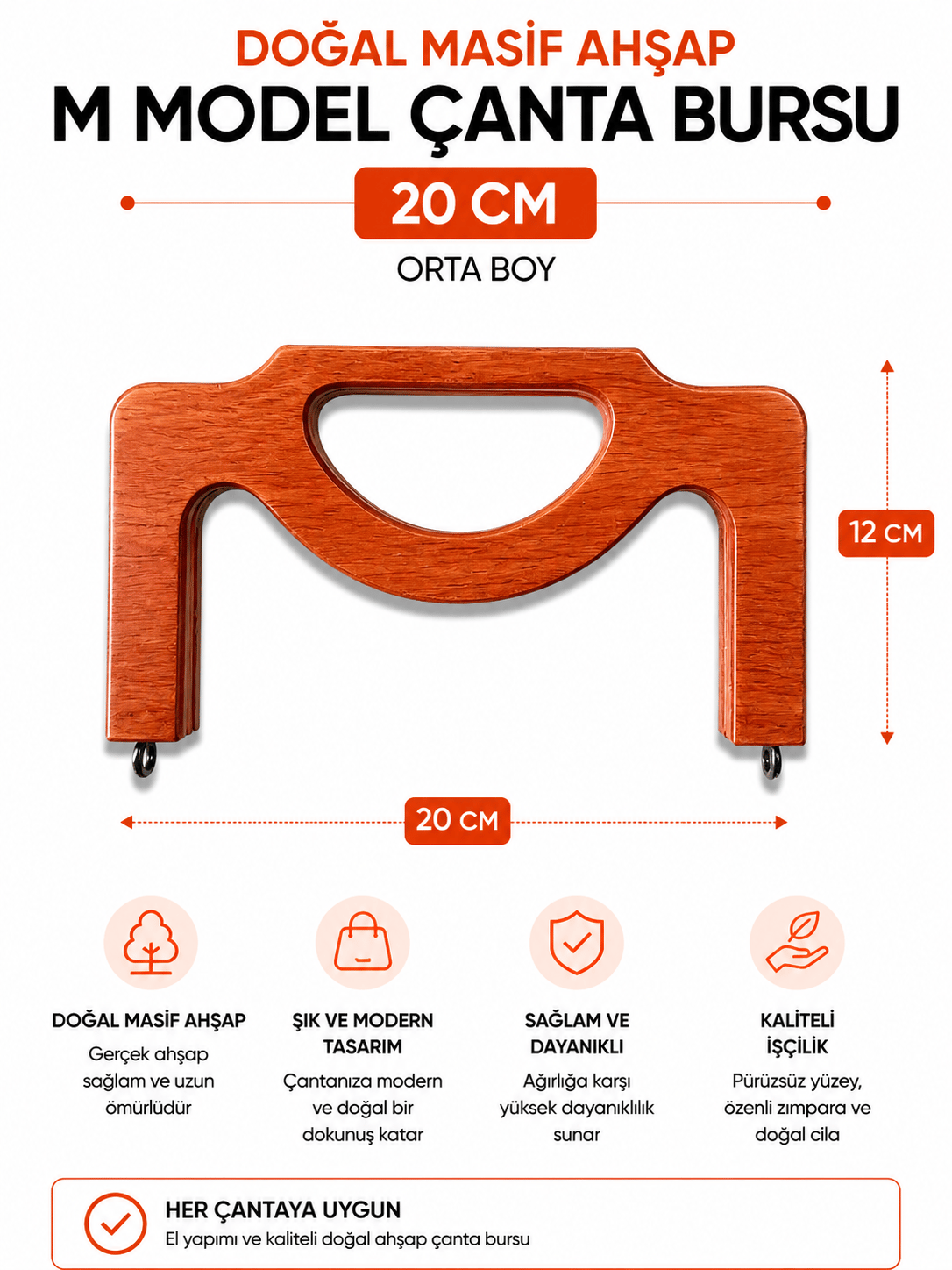 Doğal Masif Ahşap M Model Çanta Bursu 20 cm El Yapımı Çanta Çerçevesi Çanta Aparatı Çanta Aksesuarı,Masif
