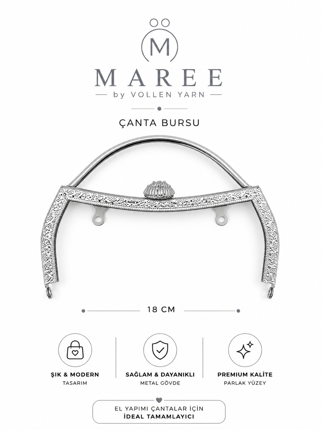 M Model Premium Çanta Bursu 18 cm Metal Çanta Çerçevesi Çanta Klipsi Çanta Ağzı El Yapımı Çanta Aksesuarı Gümüş