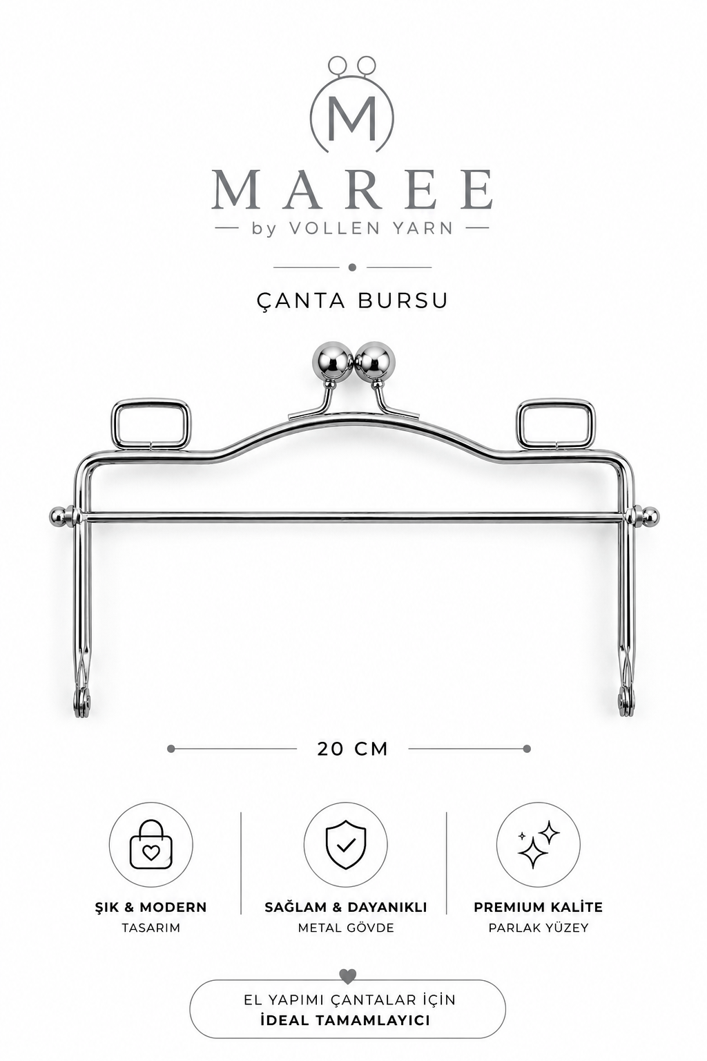 Maree Çanta Bursu 20 cm Metal Çanta Çerçevesi Çanta Klipsi Çanta Ağzı Gold Çanta Aksesuarı El Yapımı Çanta İçin, Gümüş