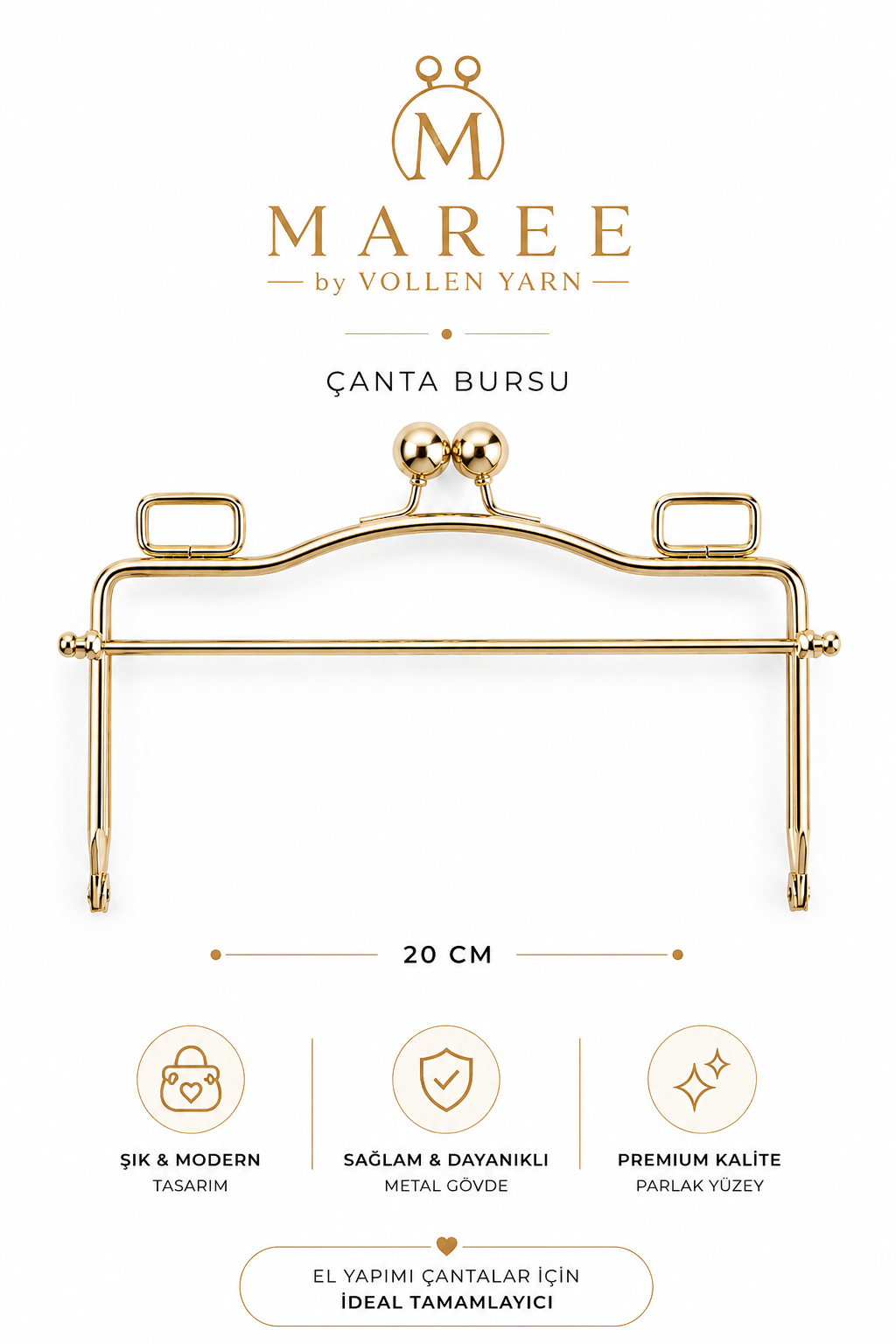 Maree Çanta Bursu 20 cm Metal Çanta Çerçevesi Çanta Klipsi Çanta Ağzı Gold Çanta Aksesuarı El Yapımı Çanta İçin, Gold