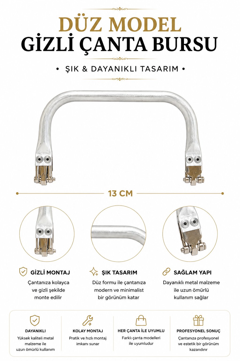 Metal Gizli Çanta Bursu 13cm