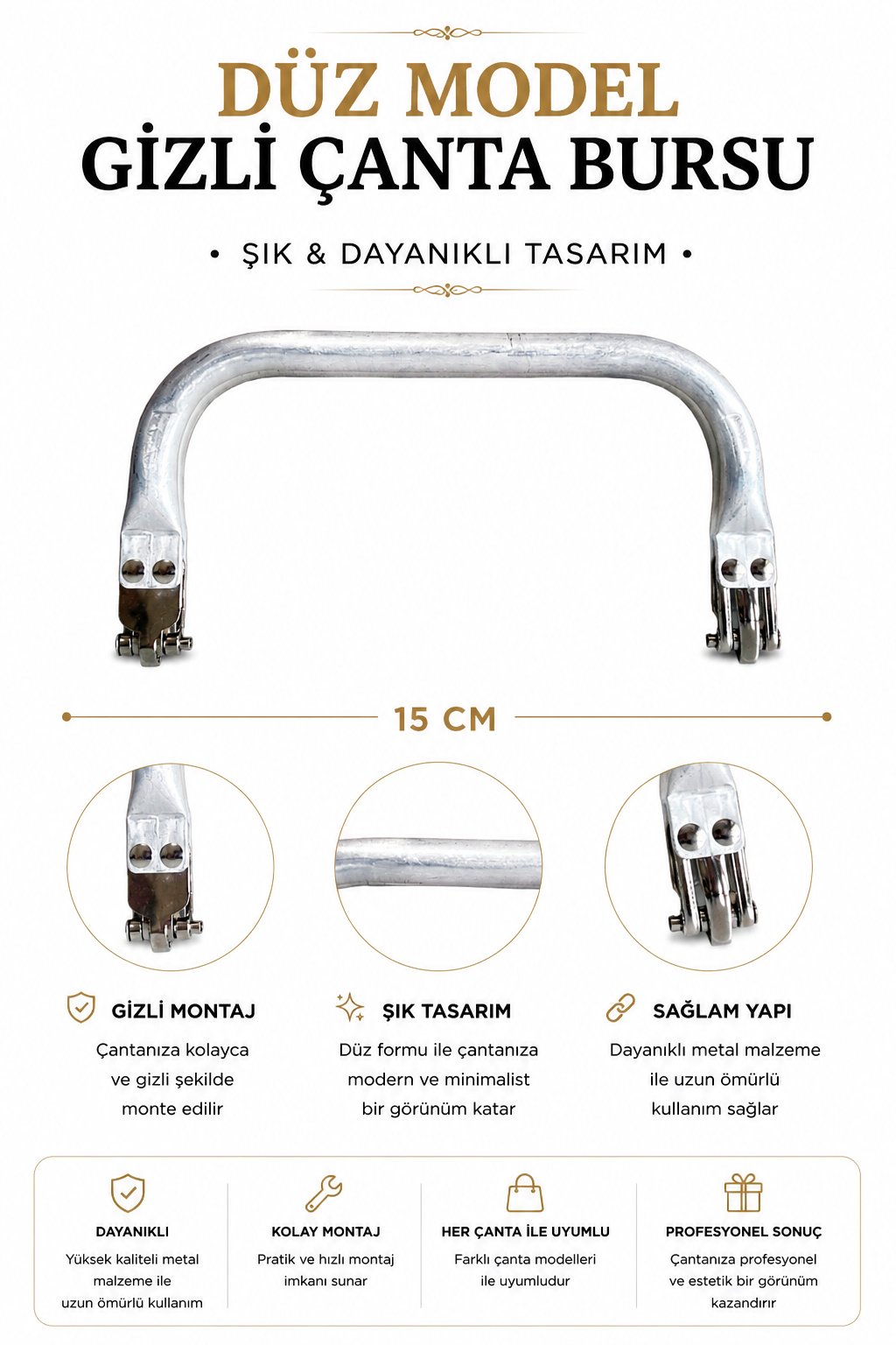 Metal Gizli Çanta Bursu 15 cm