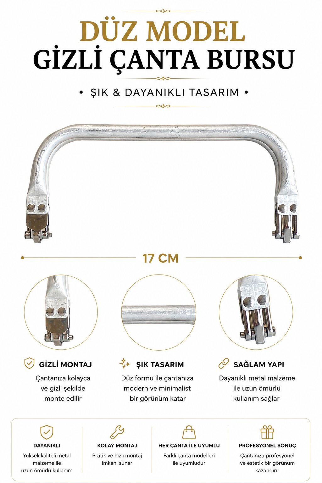 Metal Gizli Çanta Bursu 17 cm