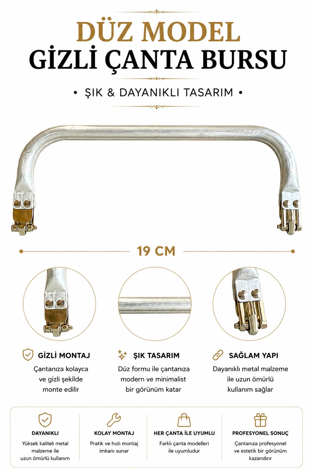 Metal Gizli Çanta Bursu 19 cm