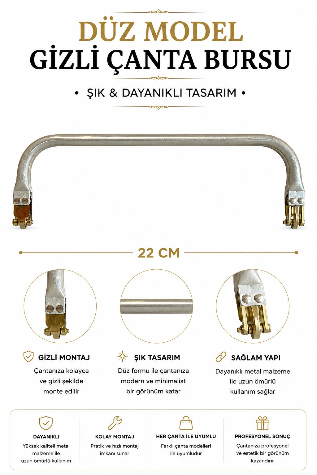Metal Gizli Çanta Bursu 22 cm