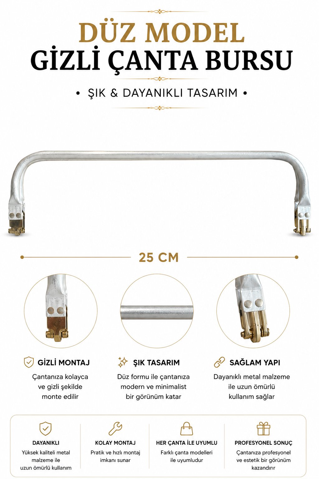 Metal Gizli Çanta Bursu 25 cm
