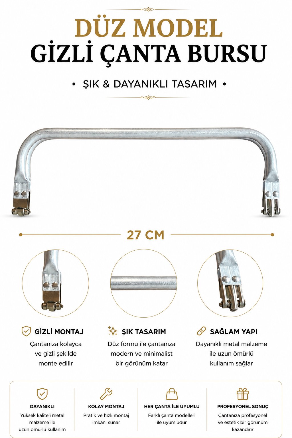 Metal Gizli Çanta Bursu 27 cm