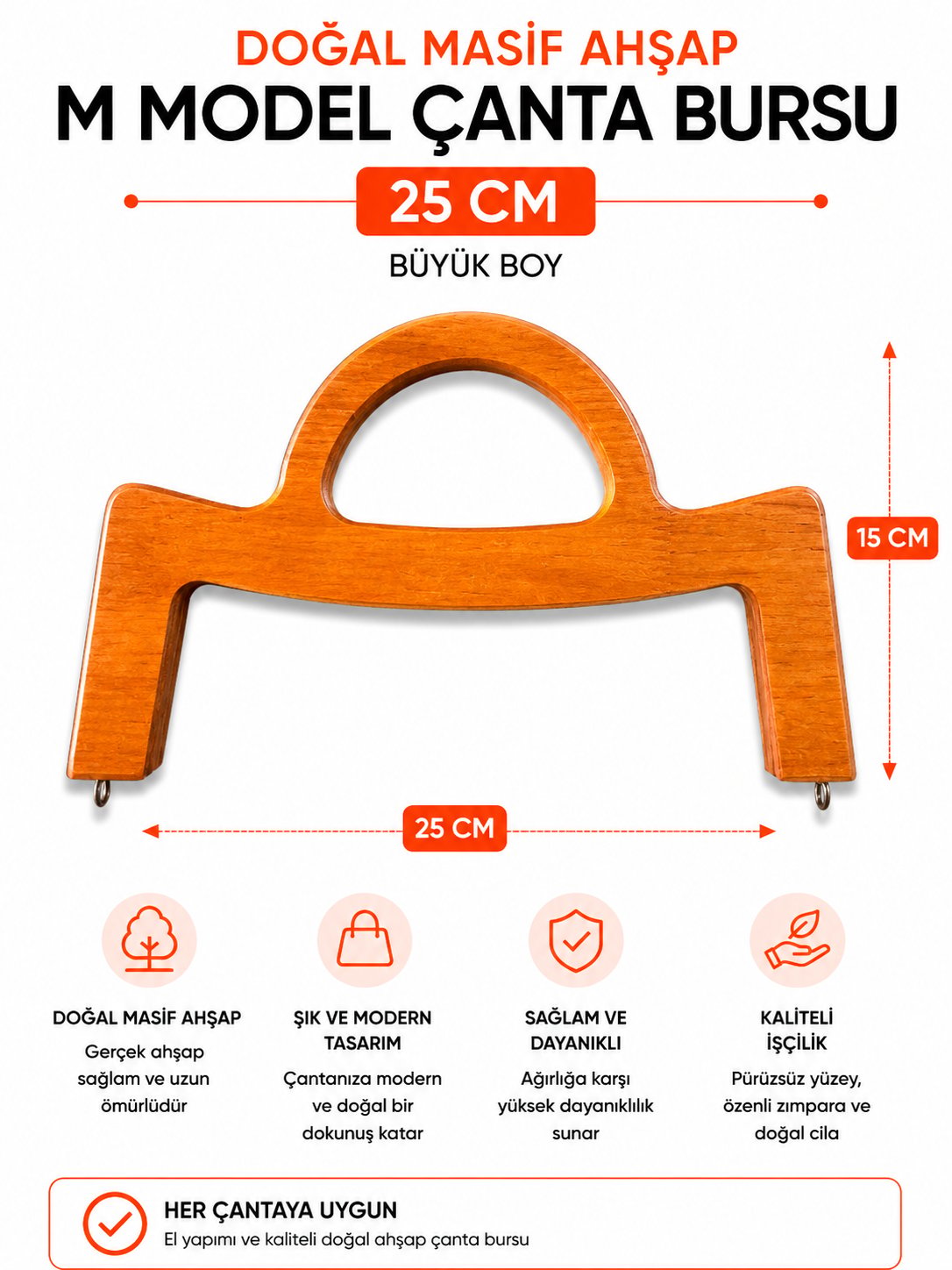 Oval Tutma Detaylı Ahşap Çanta Bursu,Ahşap