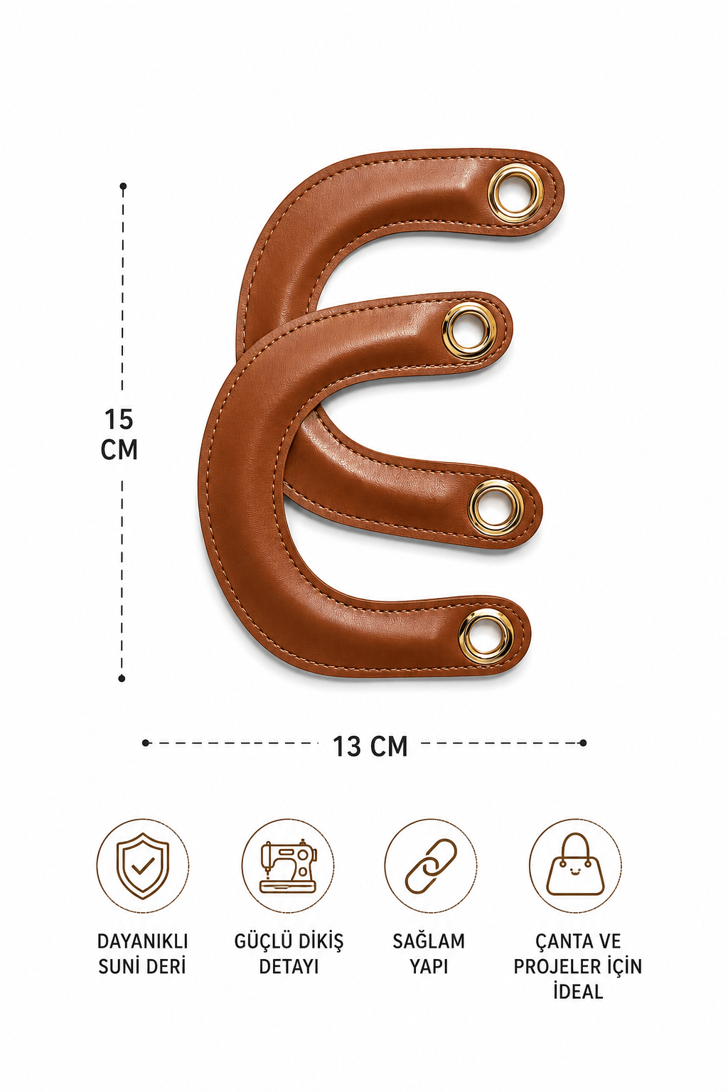 Suni Deri Çanta Sapı 15x13 cm 1 Çift (2 Adet) Dikişli Çanta Kulpu Metal Kuşgözlü Çanta Aksesuarı,2