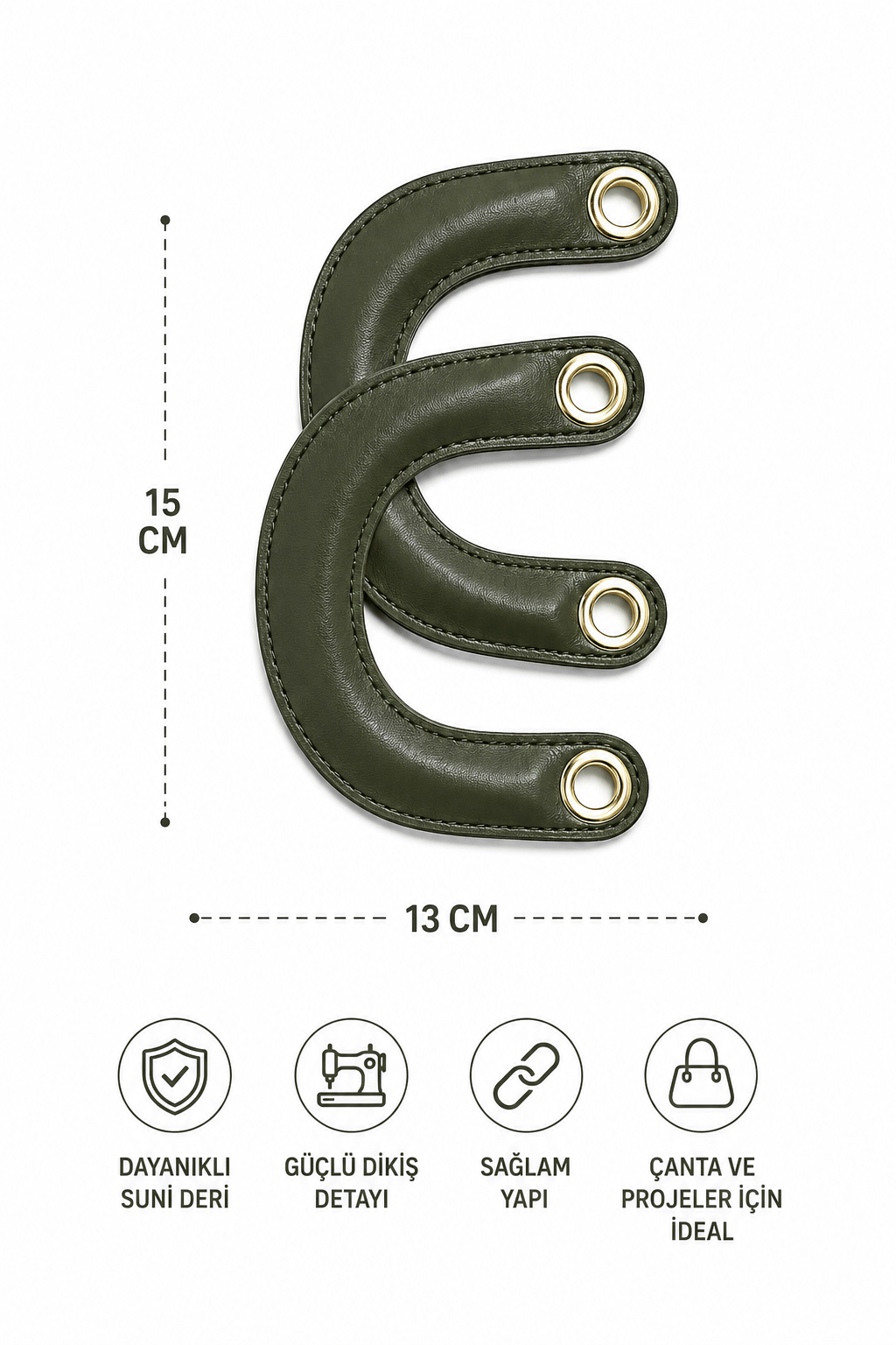 Suni Deri Çanta Sapı 15x13 cm 1 Çift (2 Adet) Dikişli Çanta Kulpu Metal Kuşgözlü Çanta Aksesuarı,8