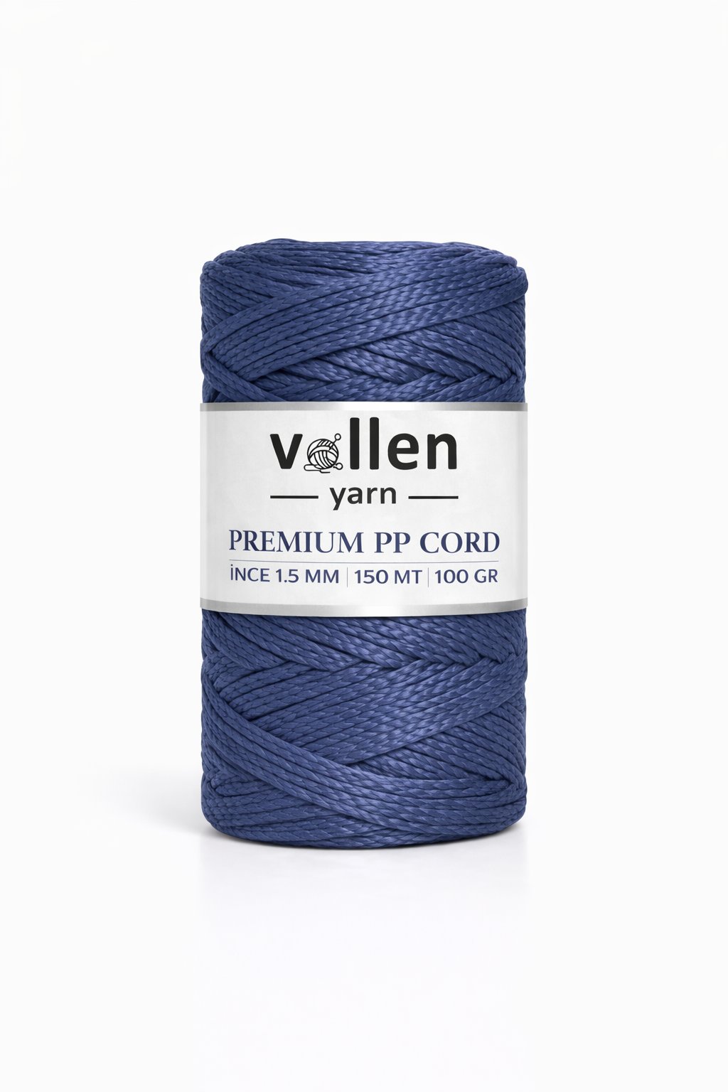 Vollen Yarn 1.5mm Polyester Makrome İpi 100gr 150 mt,Denim Mavi