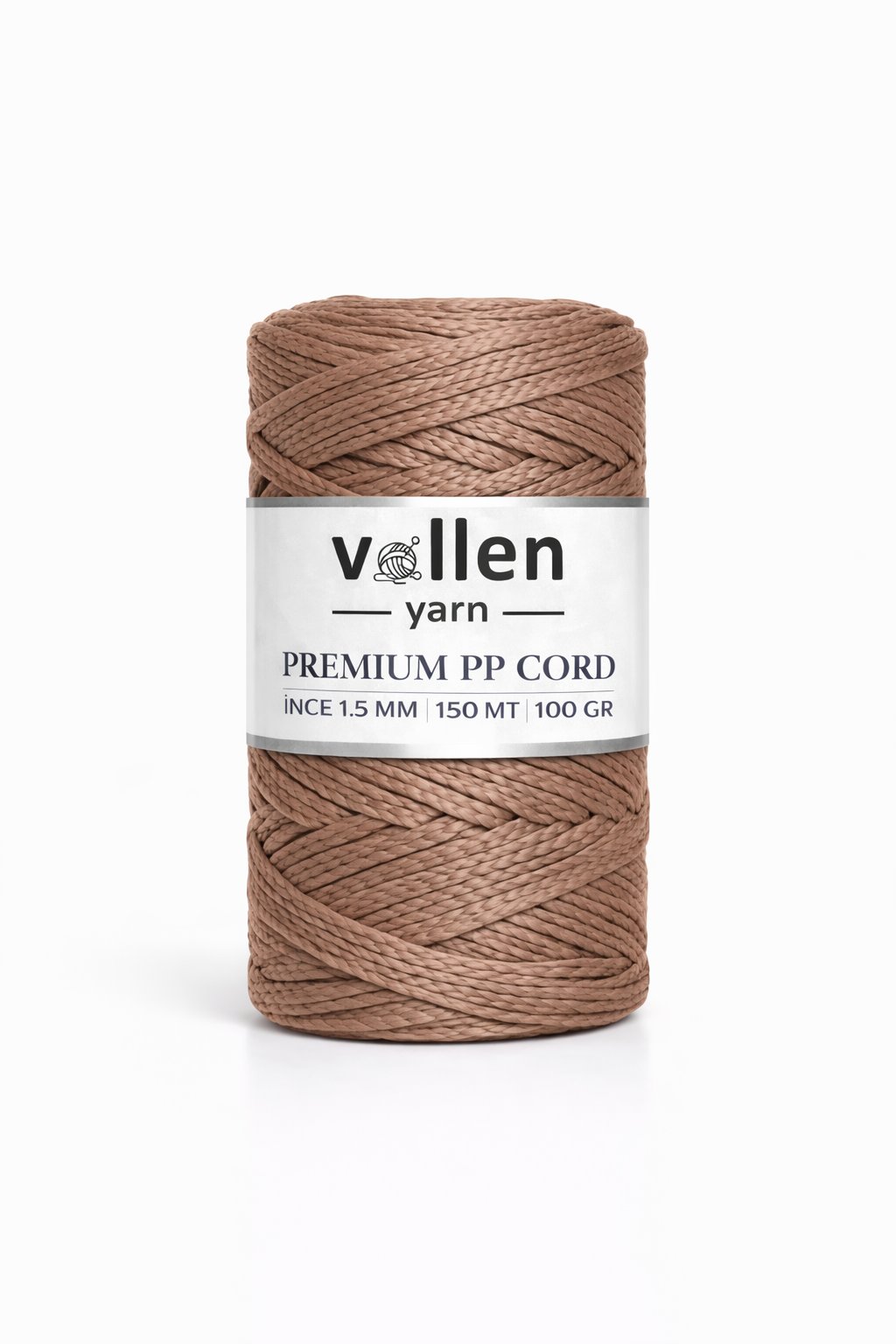 Vollen Yarn 1.5mm Polyester Makrome İpi 100gr 150 mt,Camel