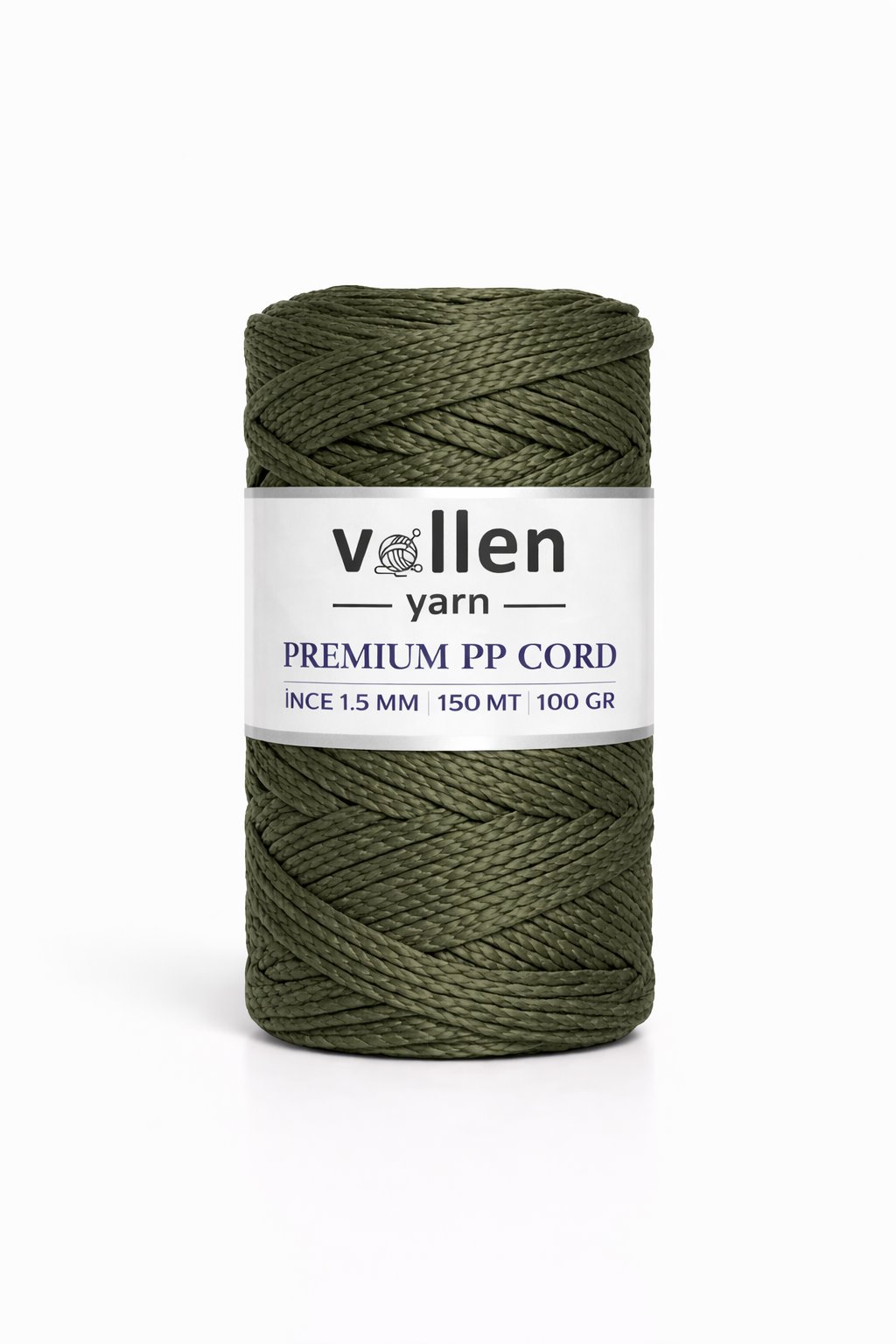 Vollen Yarn 1.5mm Polyester Makrome İpi 100gr 150 mt,Asker Yeşili