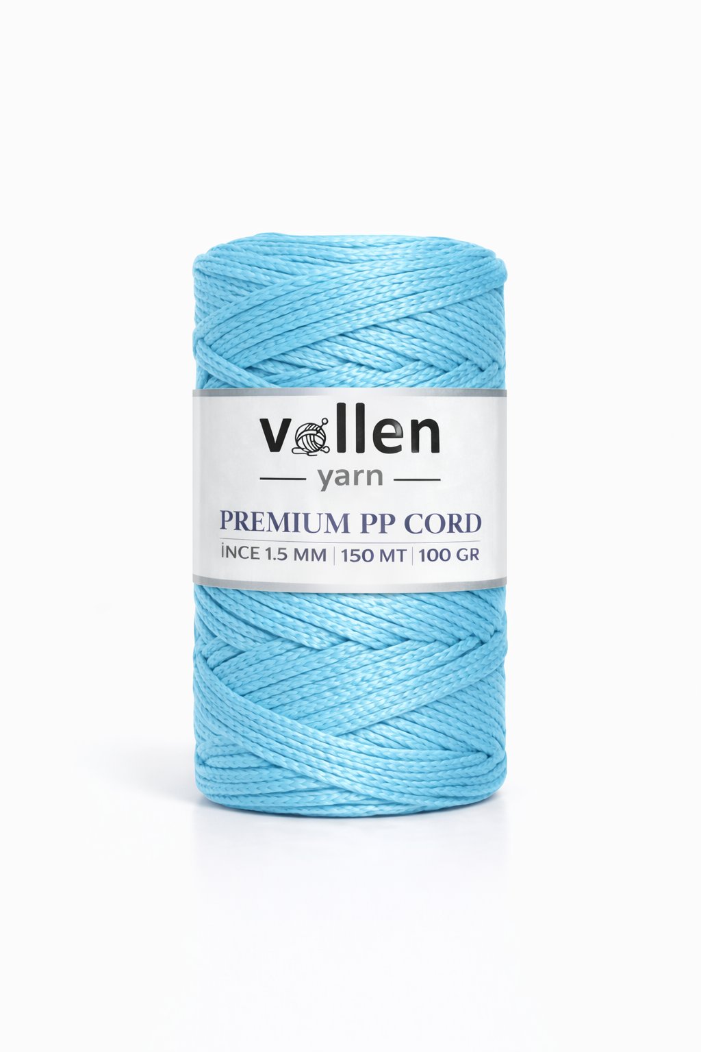 Vollen Yarn 1.5mm Polyester Makrome İpi 100gr 150 mt,Bebe Mavi