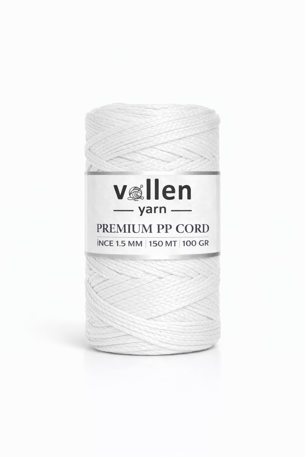 Vollen Yarn 1.5mm Polyester Makrome İpi 100gr 150 mt,Beyaz