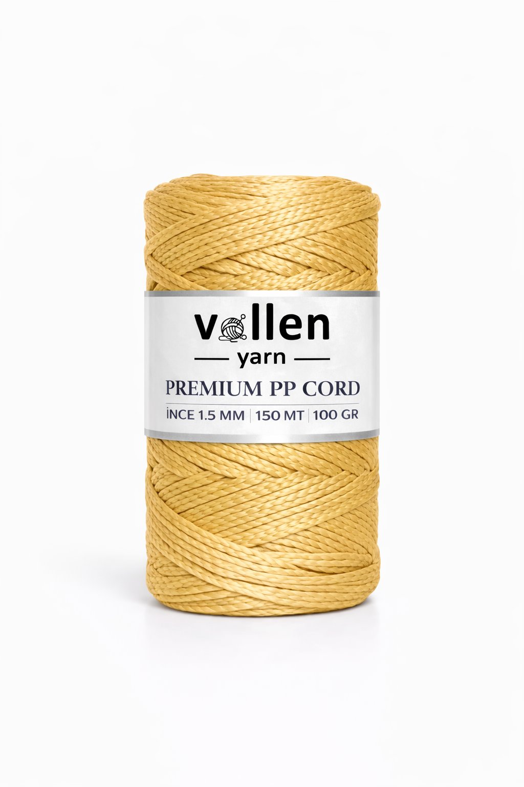 Vollen Yarn 1.5mm Polyester Makrome İpi 100gr 150 mt,Altın Sarısı