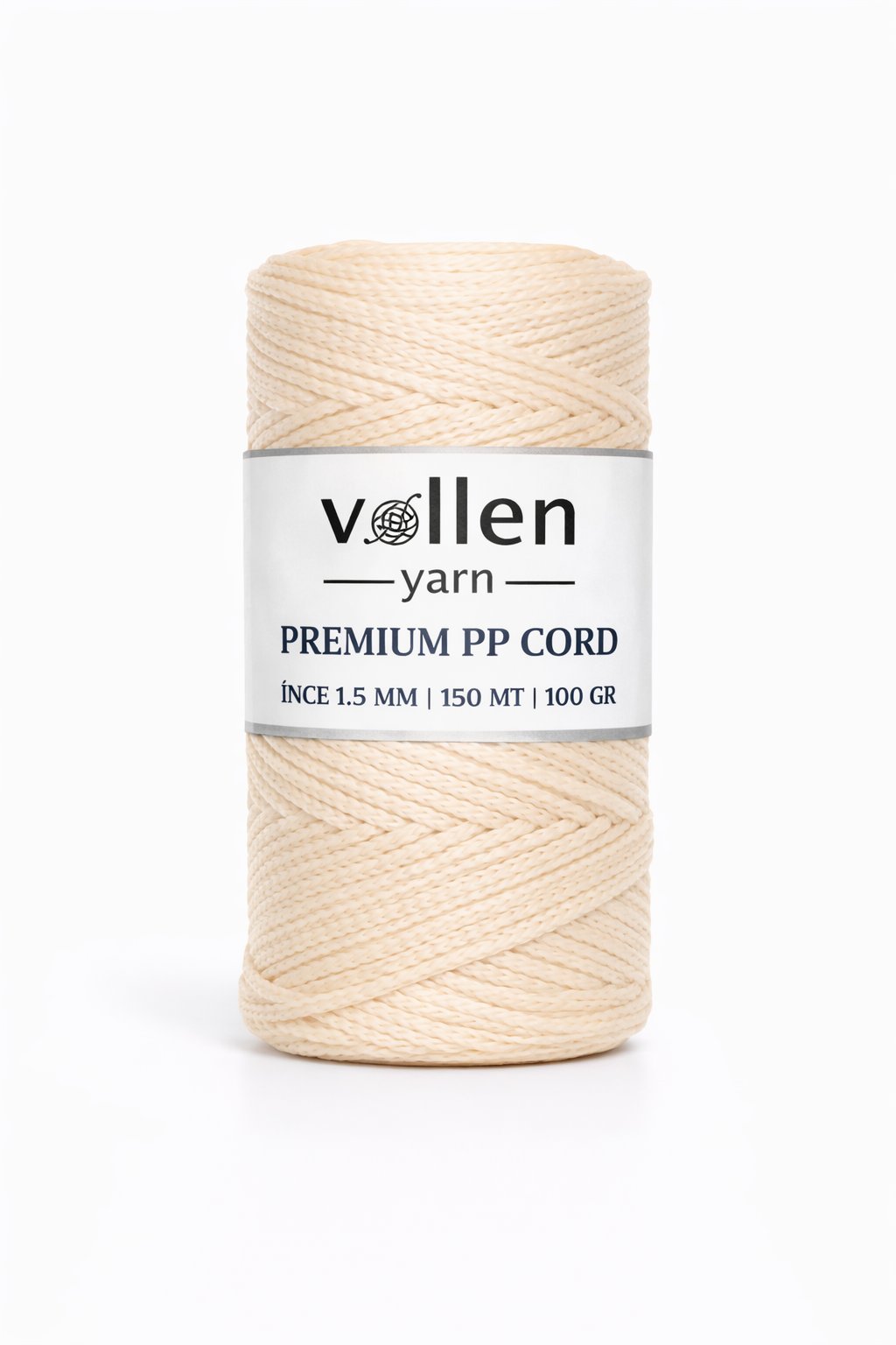 Vollen Yarn 1.5mm Polyester Makrome İpi 100gr 150 mt,Ekru