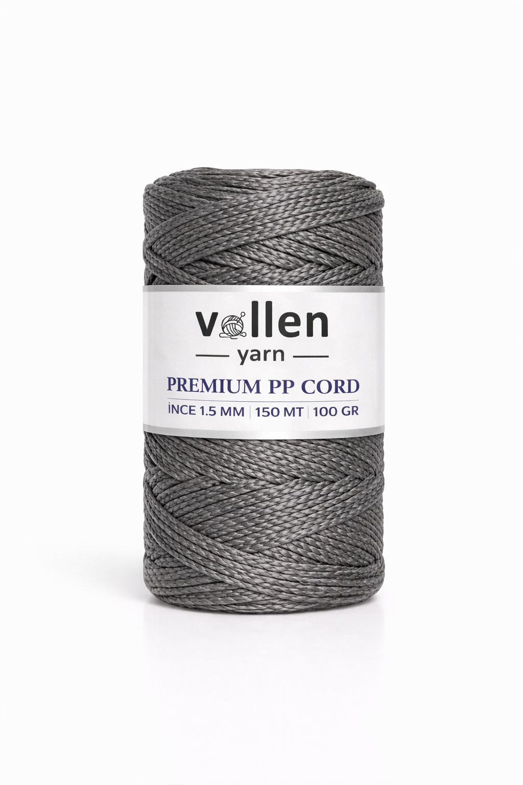 Vollen Yarn 1.5mm Polyester Makrome İpi 100gr 150 mt,Gri