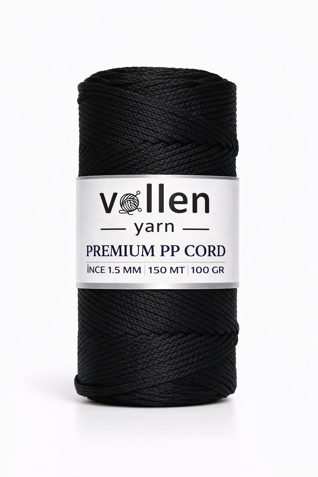 Vollen Yarn 1.5mm Polyester Makrome İpi 100gr 150 mt,Siyah