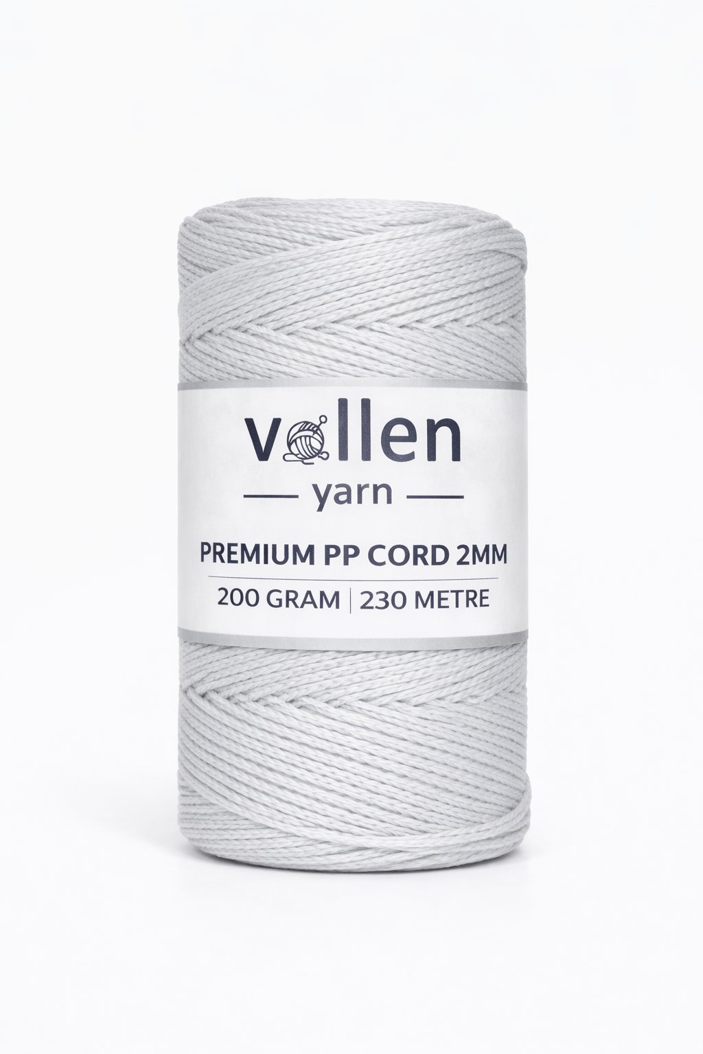 Vollen Yarn 2mm Polyester Makrome İpi 200 Gr 230 Mt,Açık Gri
