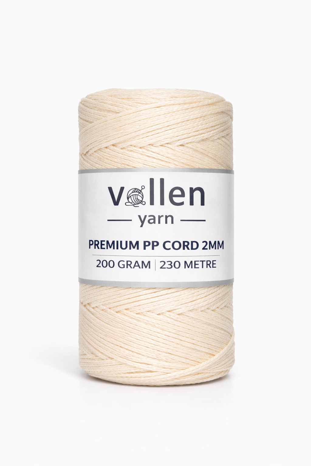 Vollen Yarn 2mm Polyester Makrome İpi 200 Gr 230 Mt,Ekru