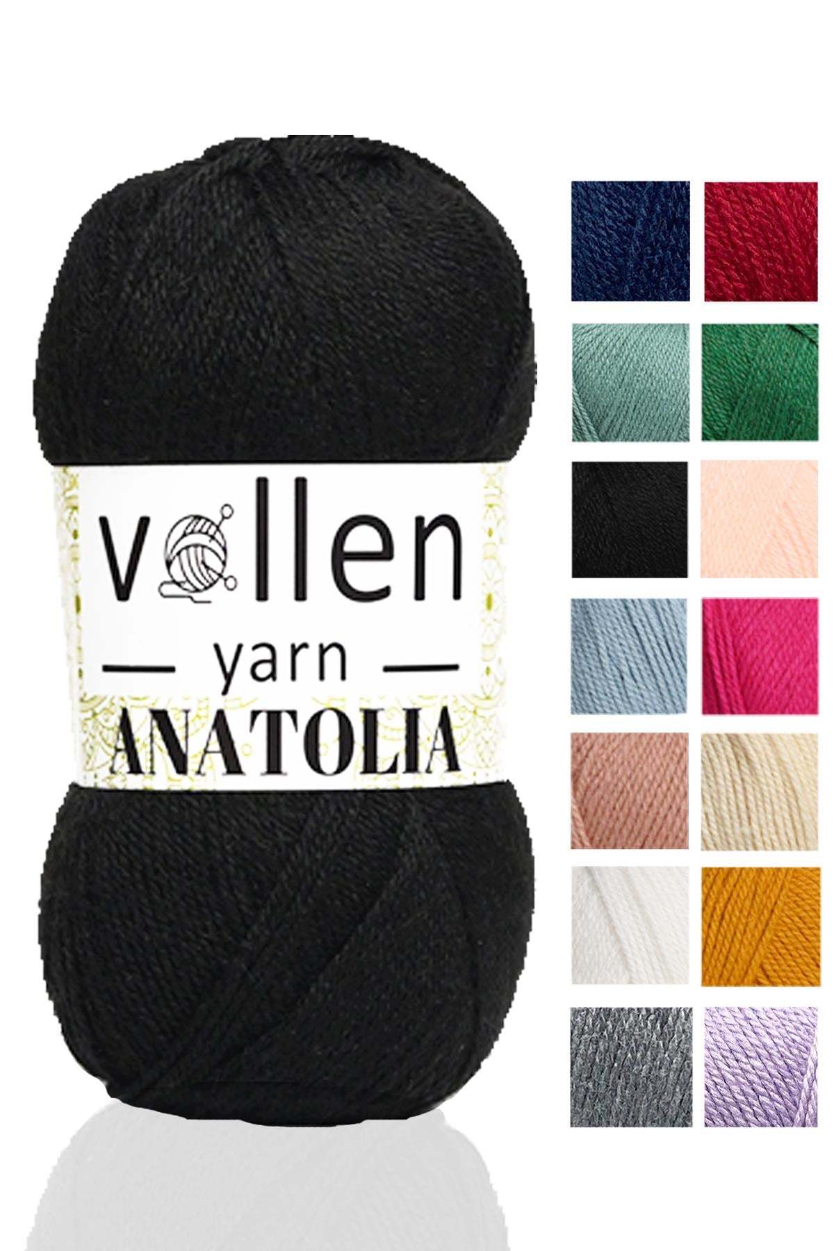 Vollen Yarn Anatolia Doğa Dostu El Örgü Ipi, Hırka Kazak Ip Atkı Patik Battaniye Ipi,Siyah