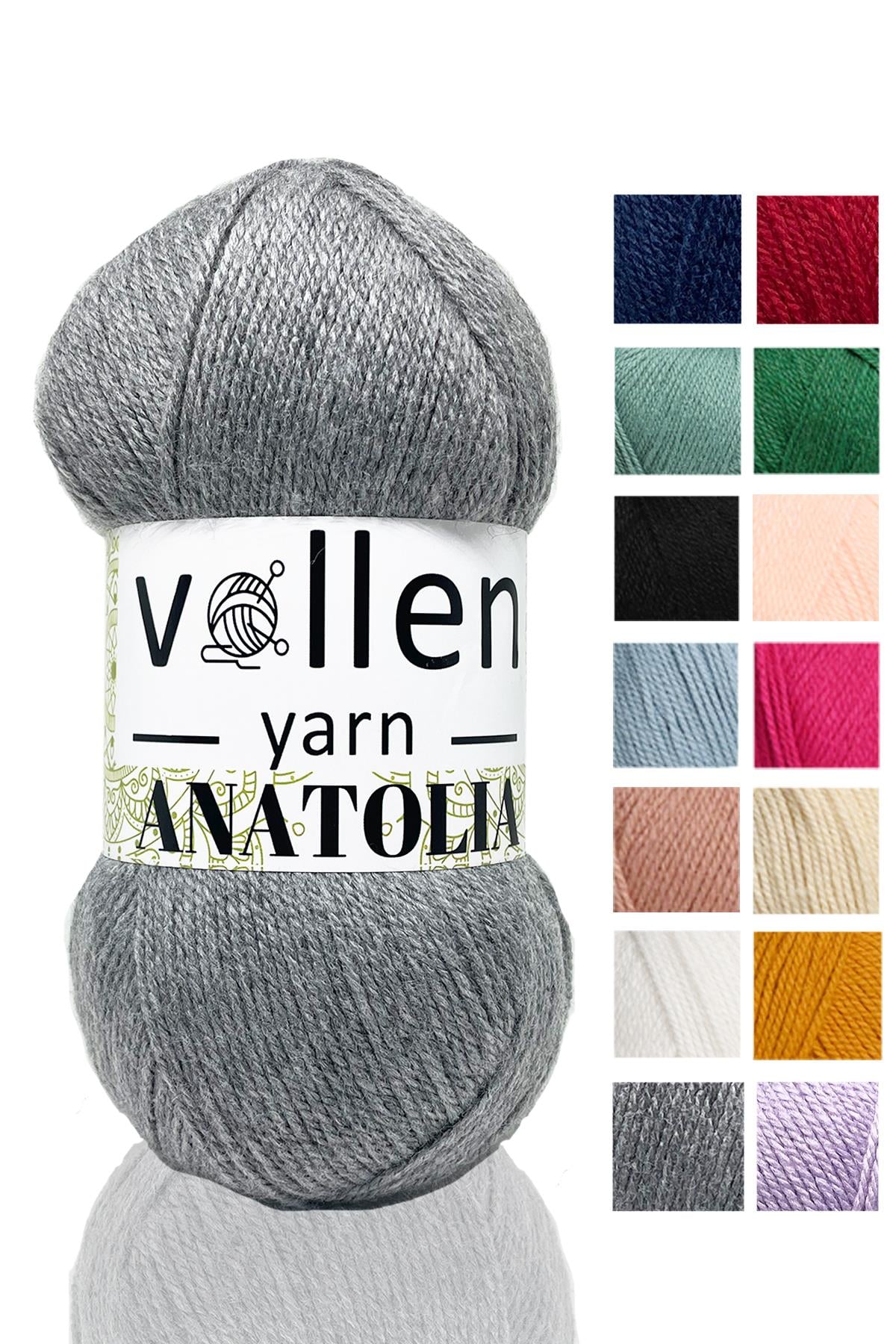 Vollen Yarn Anatolia Doğa Dostu El Örgü Ipi, Hırka Kazak Ip Atkı Patik Battaniye Ipi,Gri