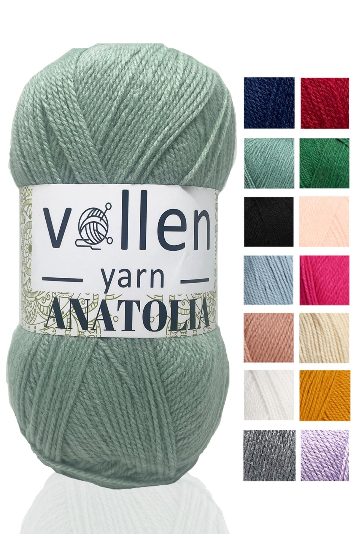 Vollen Yarn Anatolia Doğa Dostu El Örgü Ipi, Hırka Kazak Ip Atkı Patik Battaniye Ipi, Su Yeşili