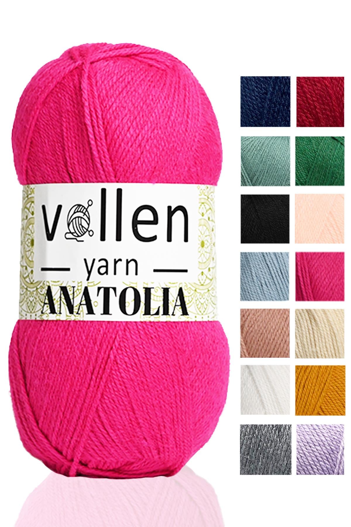 Vollen Yarn Anatolia Doğa Dostu El Örgü Ipi, Hırka Kazak Ip Atkı Patik Battaniye Ipi,Fuşya