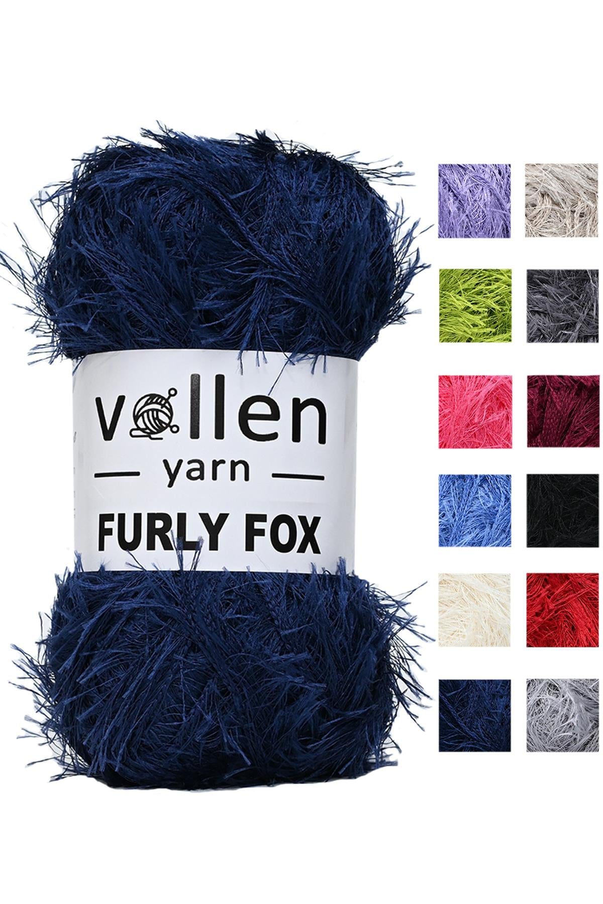 Vollen Yarn Furly Fox El Örgü İpi Hırka Kazak İpliği,Tuylu ip,Pelus ,Sakalli ,Battaniye ve Paspas ipi, LACİVERT