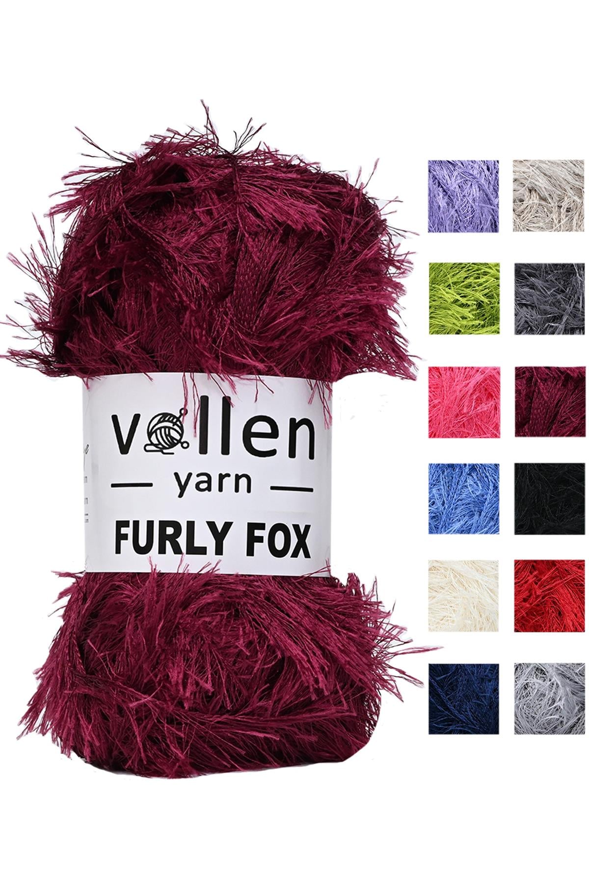 Vollen Yarn Furly Fox El Örgü İpi Hırka Kazak İpliği,Tuylu ip,Pelus ,Sakalli ,Battaniye ve Paspas ipi, BORDO