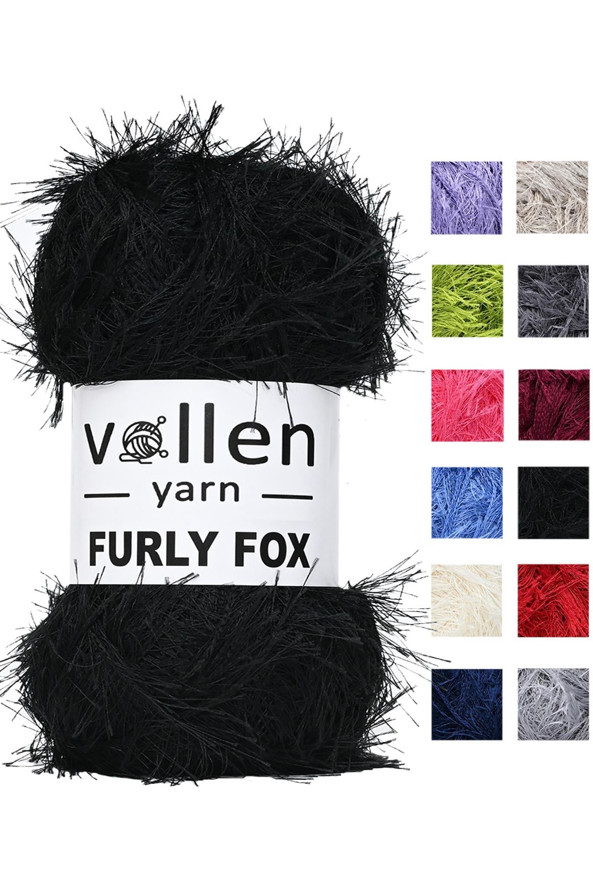 Vollen Yarn Furly Fox El Örgü İpi Hırka Kazak İpliği,Tuylu ip,Pelus ,Sakalli ,Battaniye ve Paspas ipi,SİYAH