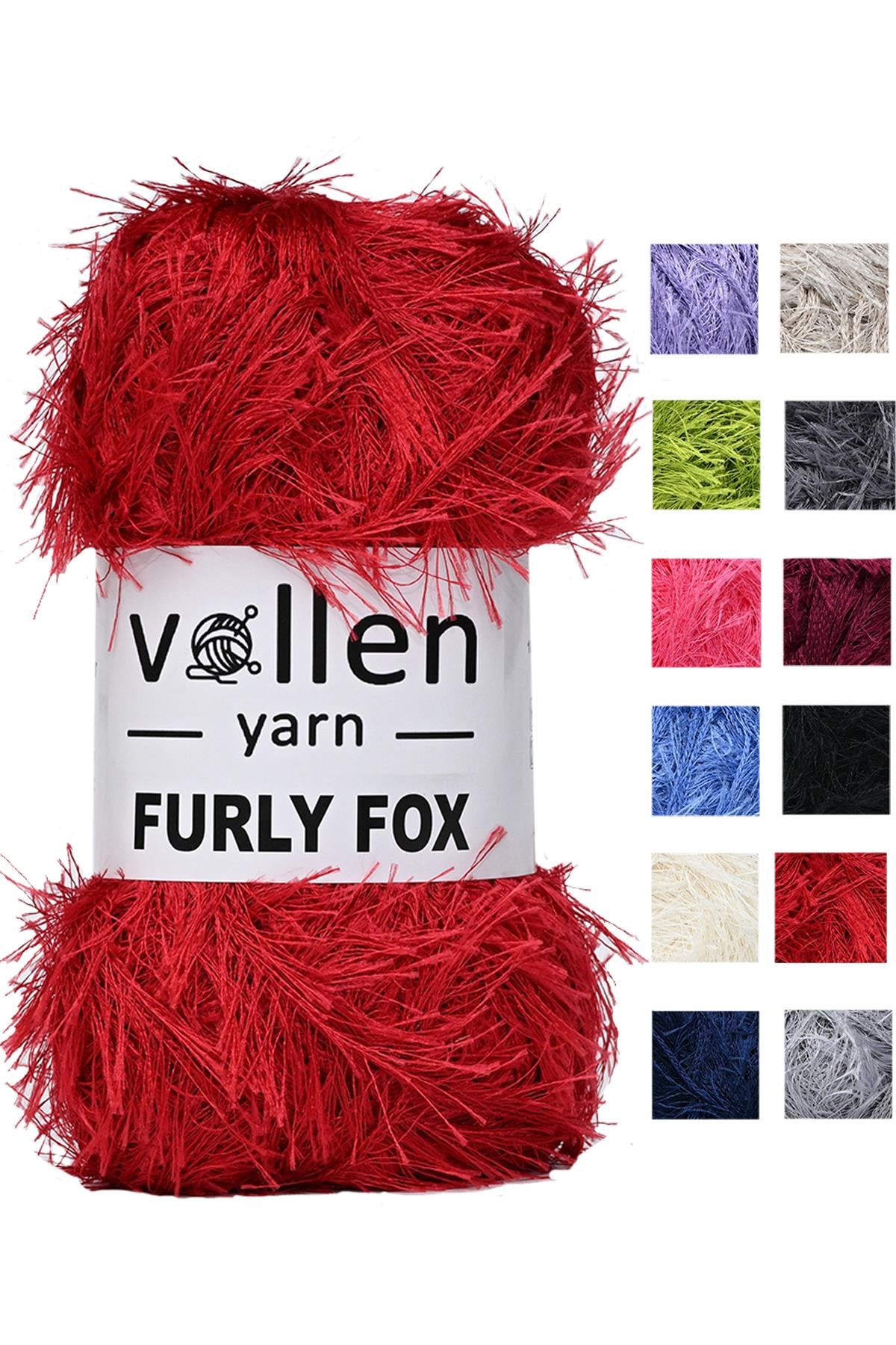 Vollen Yarn Furly Fox El Örgü İpi Hırka Kazak İpliği,Tuylu ip,Pelus İp,Sakalli ip,Battaniye ipi,Paspas ipi, Kırmızı