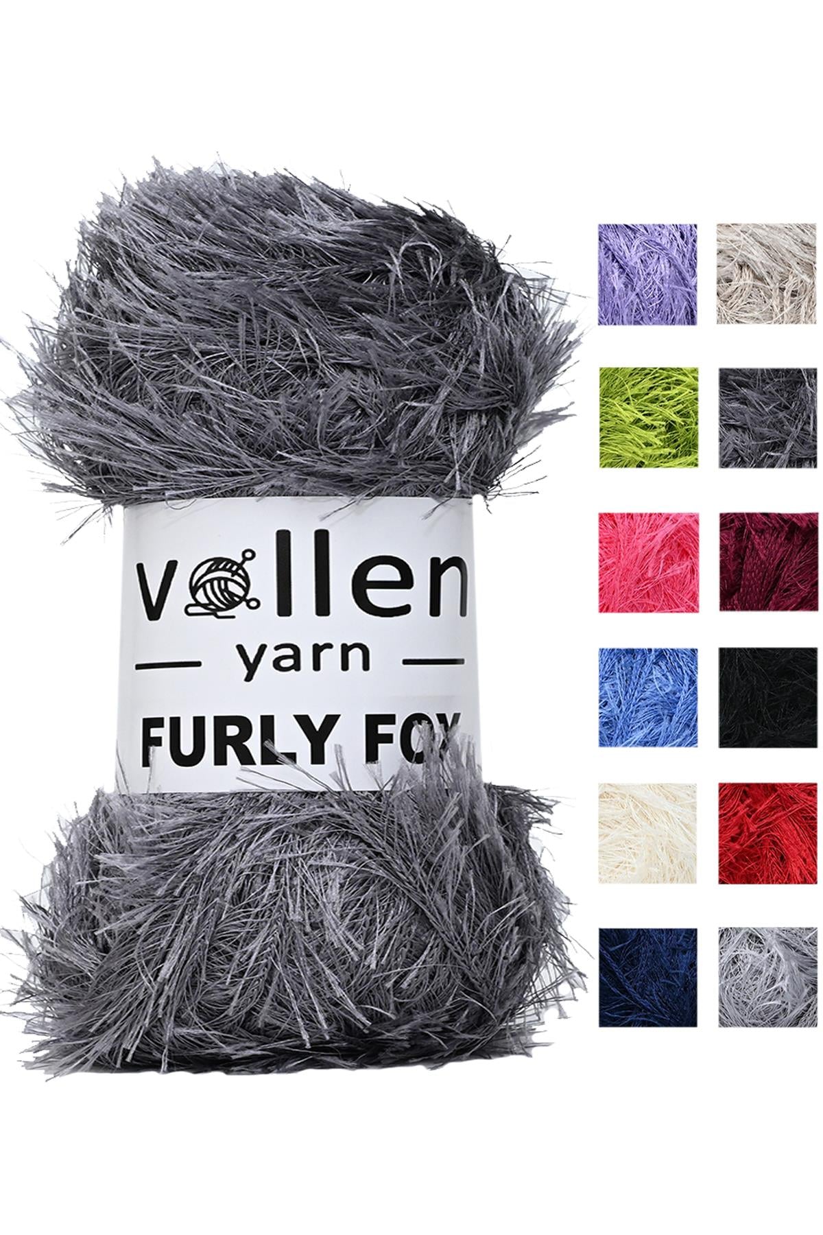 Vollen Yarn Furly Fox El Örgü İpi Hırka Kazak İpliği,Tuylu ip,Pelus ,Sakalli ,Battaniye ve Paspas ipi,KOYU GRİ