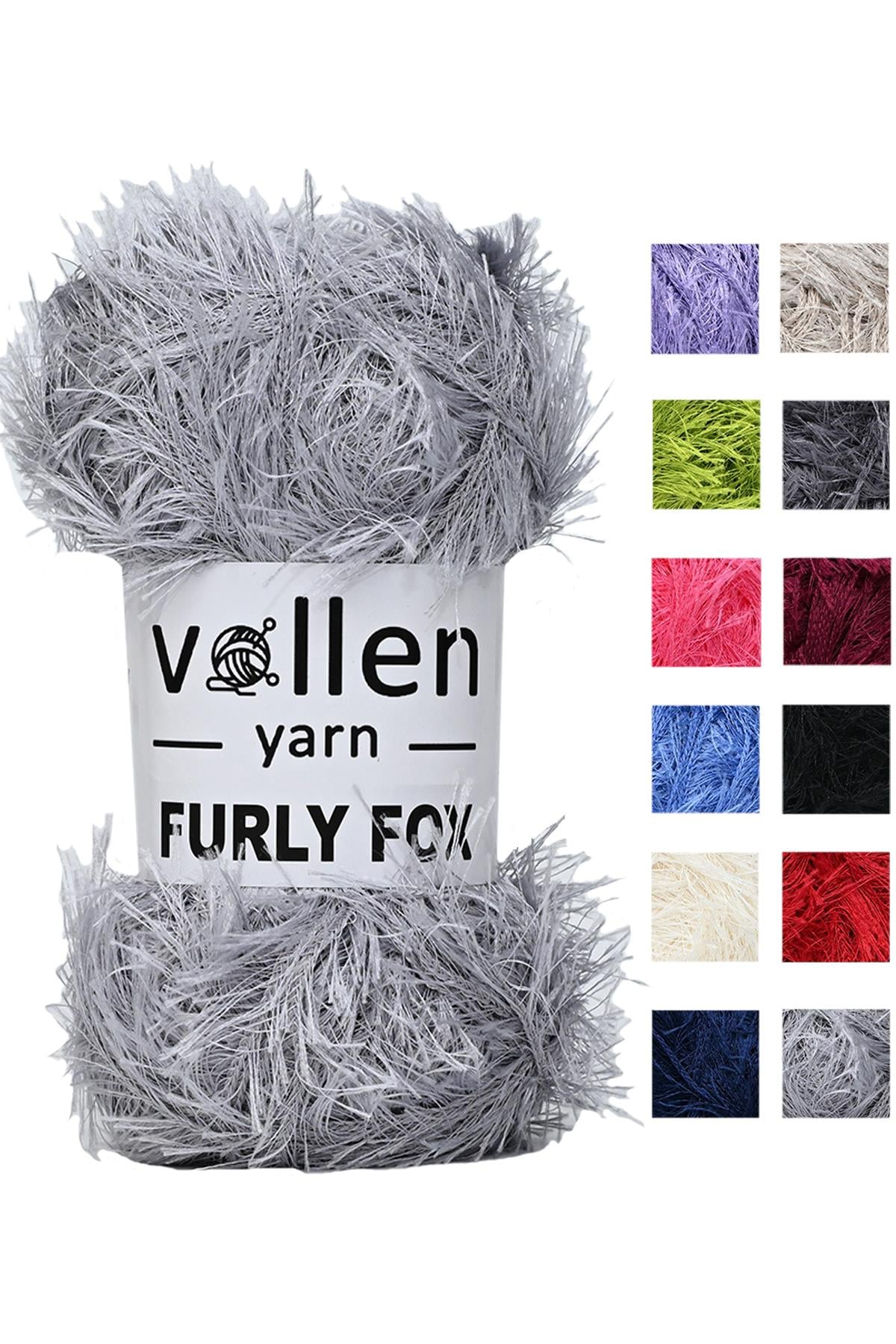 Vollen Yarn Furly Fox El Örgü İpi Hırka Kazak İpliği,Tuylu ip,Pelus İp,Sakalli ip,Battaniye ipi,Paspas ipi, GRİ